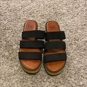 Platform Black and Brown Slide Sandals
